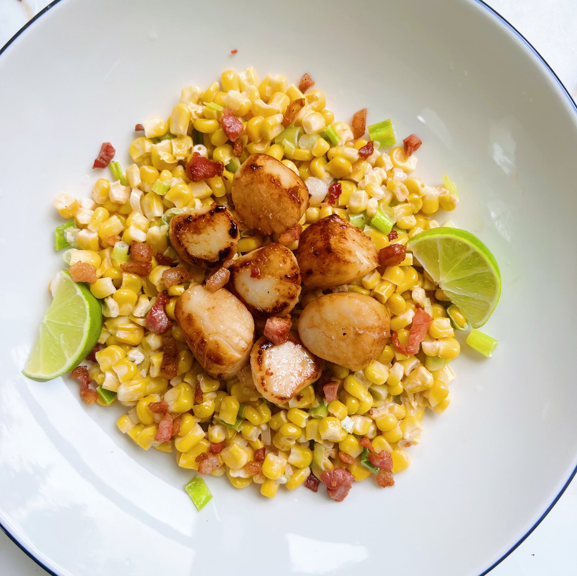 Seared Scallops with Creamy Corn and Pancetta