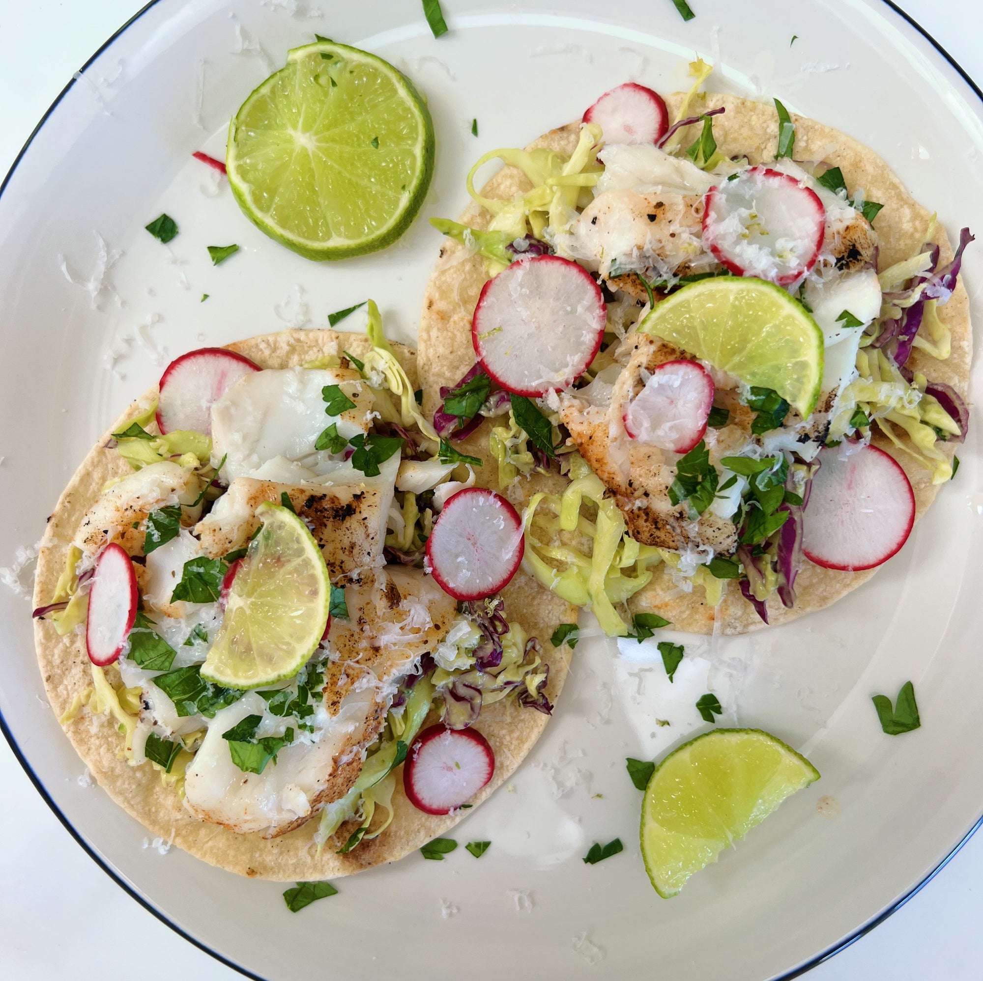 Grilled Halibut Tacos with Avocado Slaw