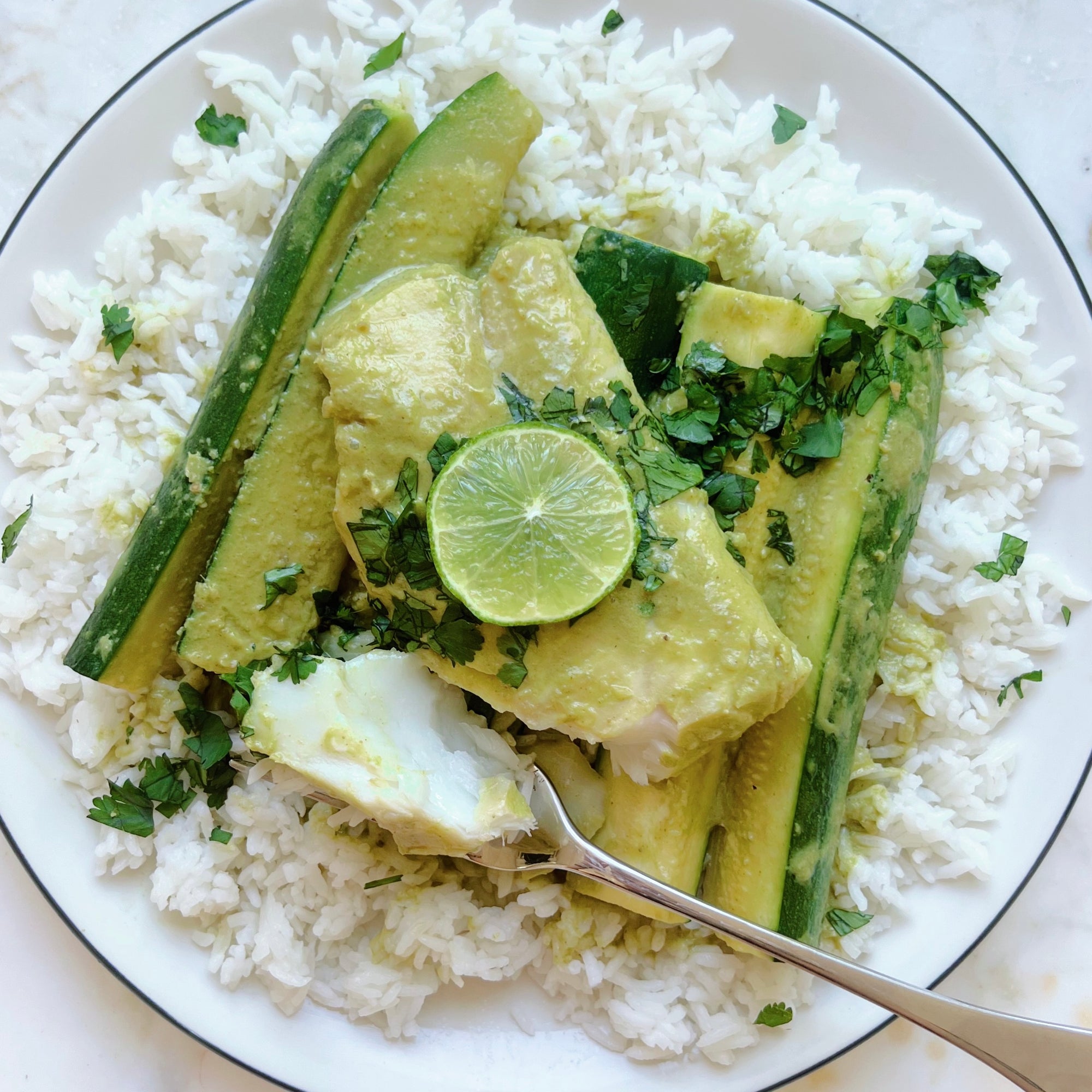 Poached Cod with Kitchen & Market Green Thai Curry and Jasmine Rice