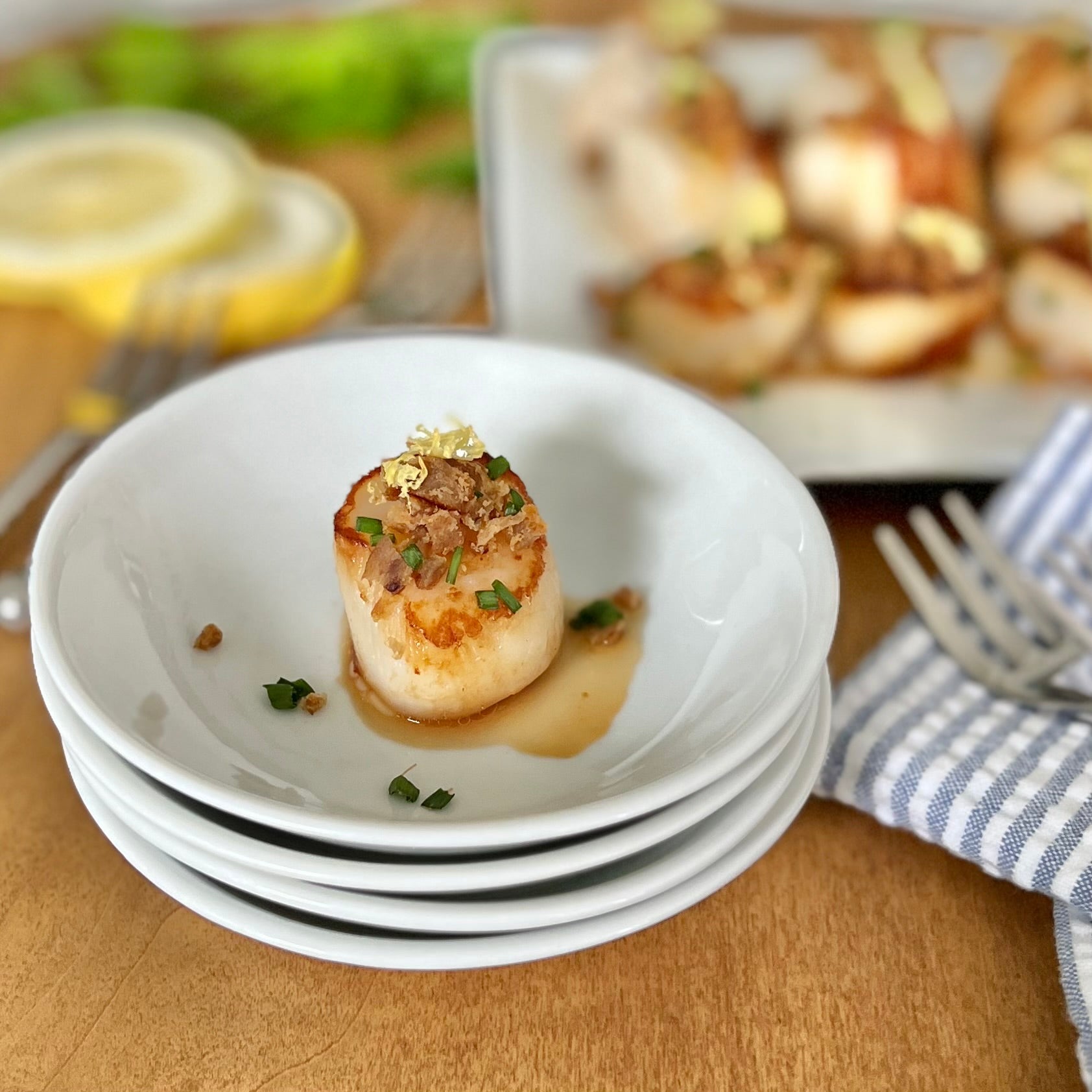 Seared Scallops with Crispy Bacon and Lemon