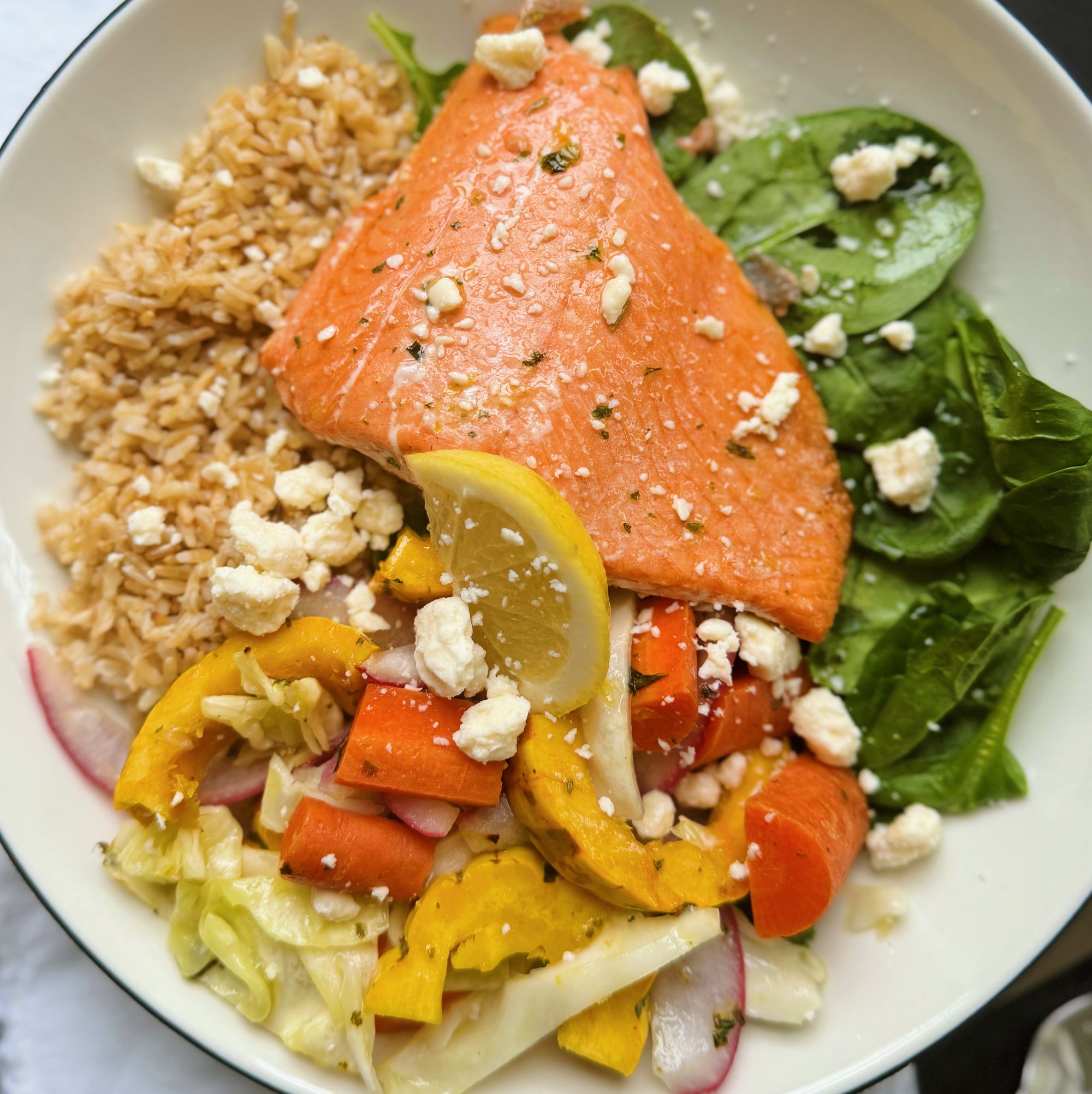 Warm Winter Salmon Bowl with Lemon-Herb Marinated Salmon