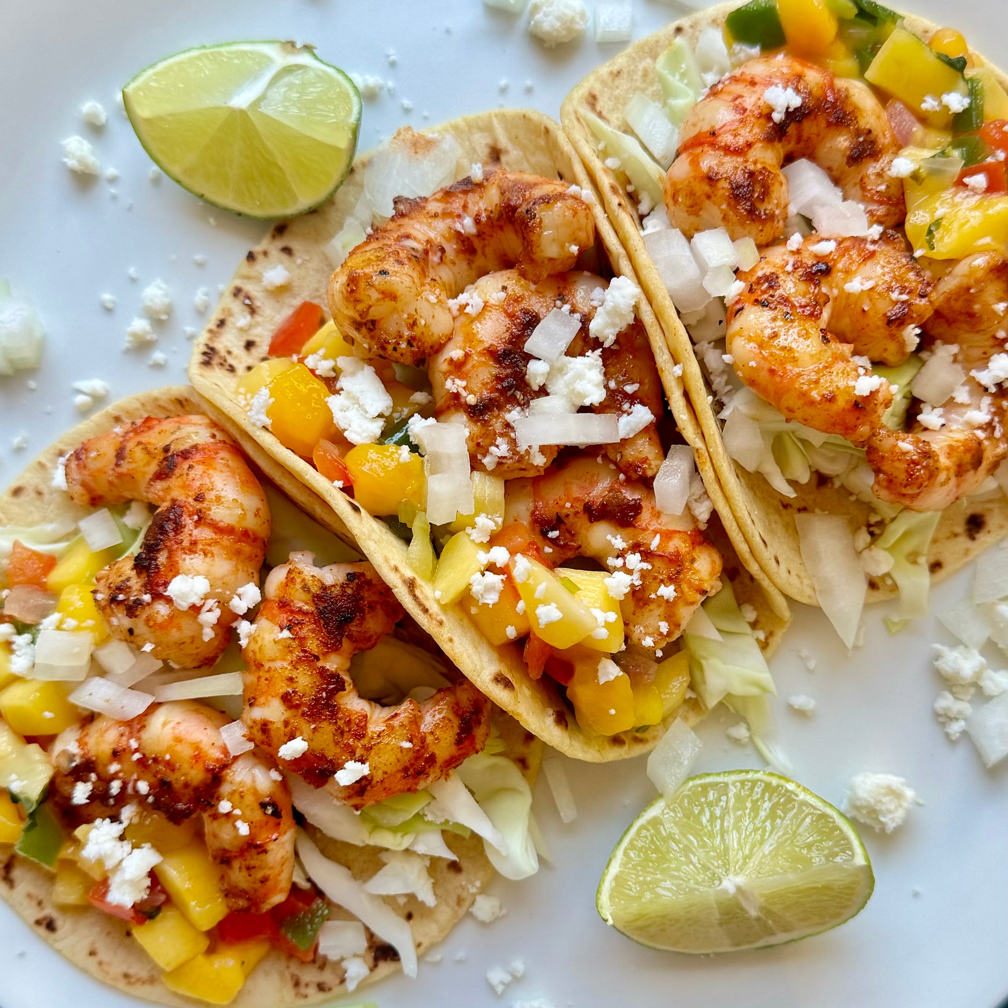 Blackened Spot Prawn Tacos with Mango Salsa