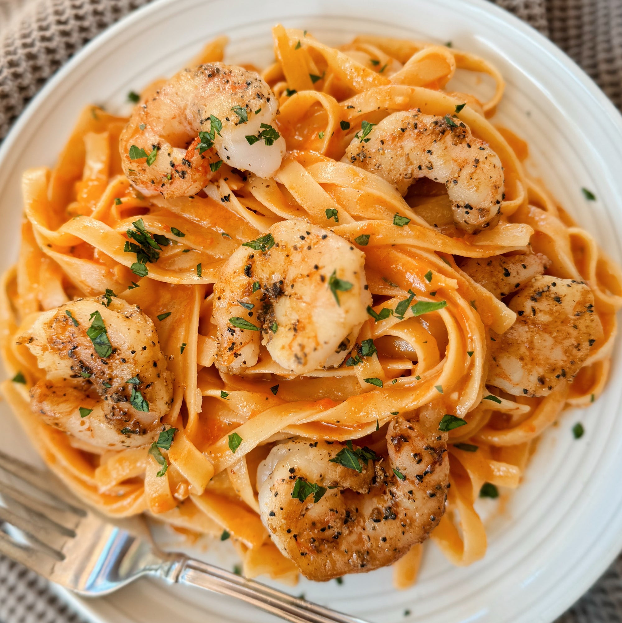 Gulf Shrimp Pasta with Roasted Red Pepper Sauce