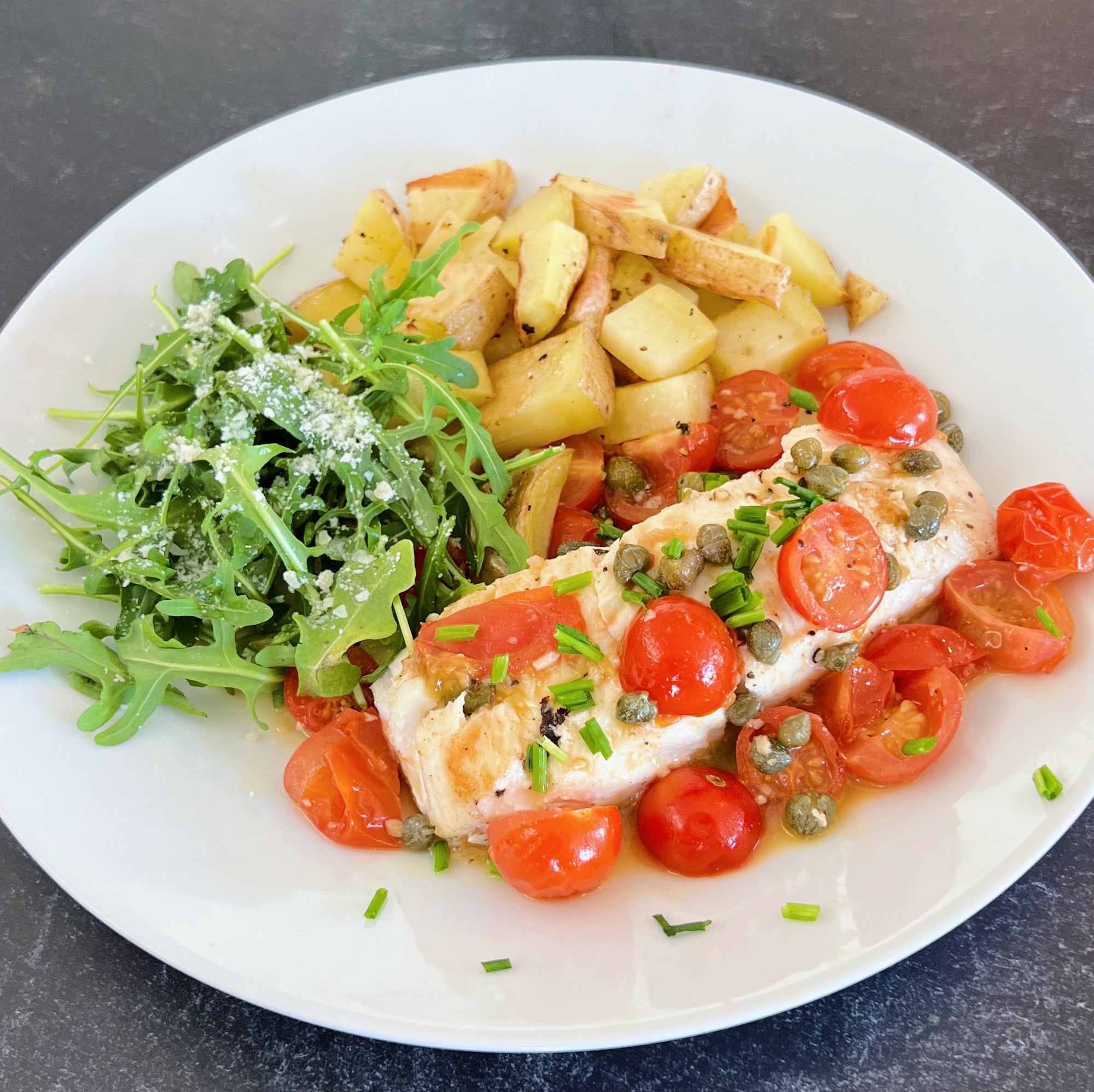 Citrus Halibut with Cherry Tomatoes and Capers