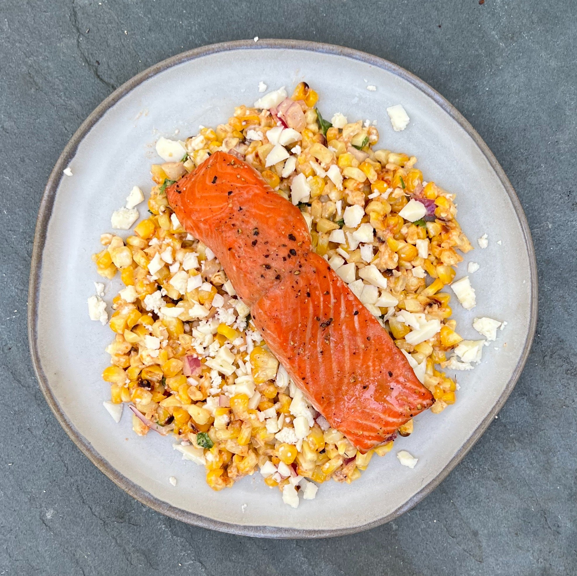 Mexican Street Corn Salad with Grilled Salmon