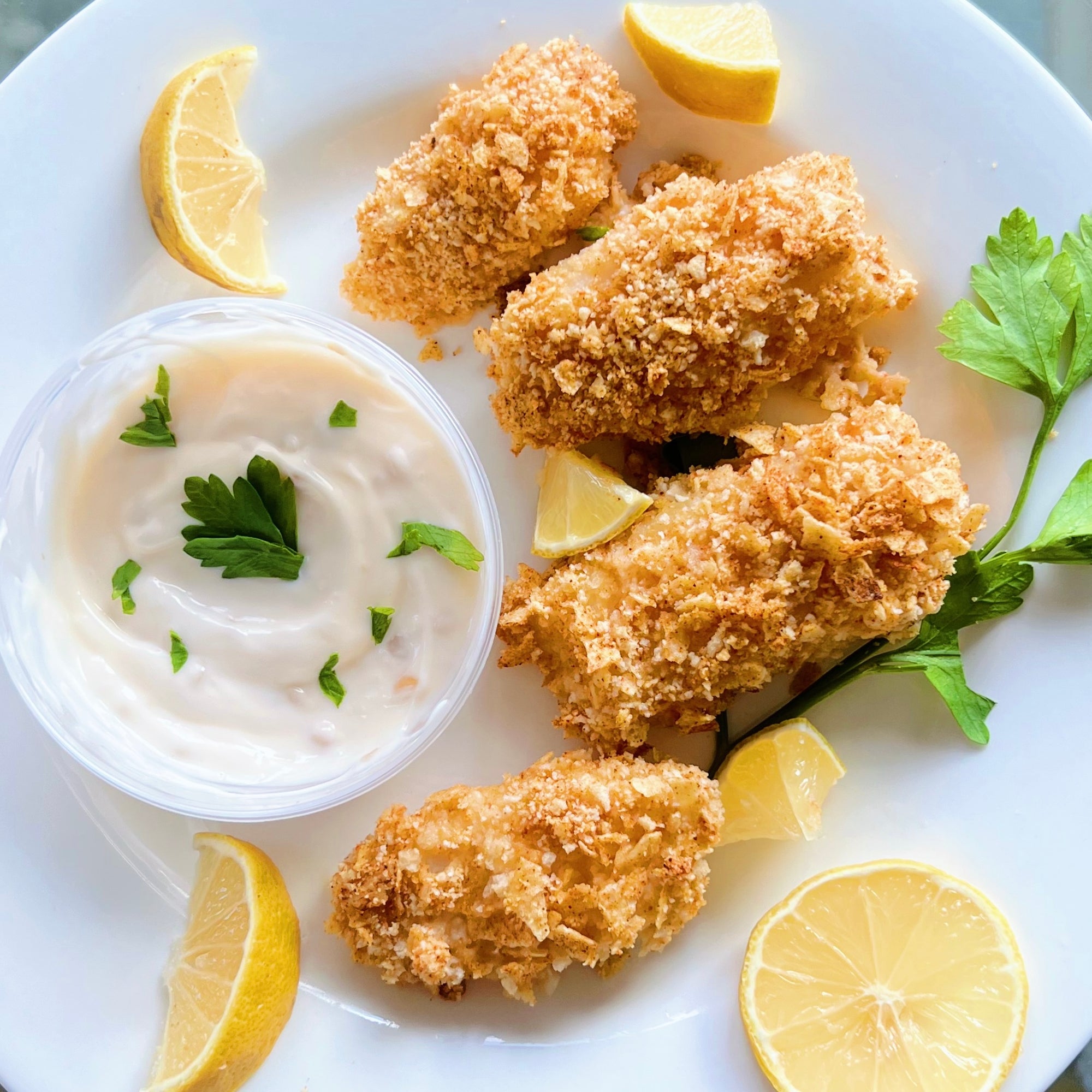 Potato Chip-Crusted Cod with Lemon Garlic Aioli