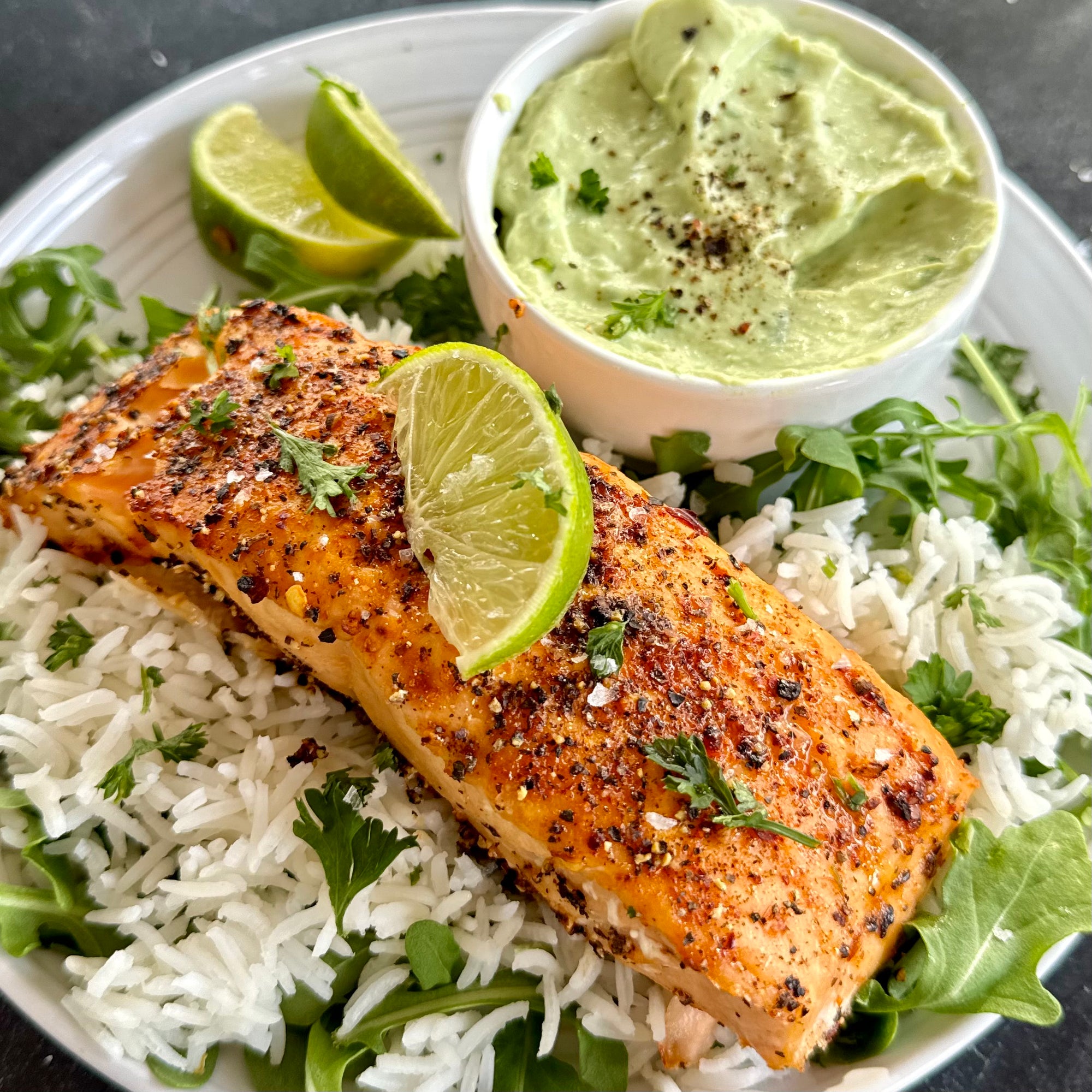 Blackened King Salmon with Avocado Ranch