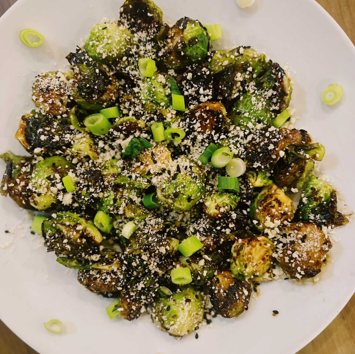 Miso-Sesame Brussel Sprouts with Crispy Panko Topping