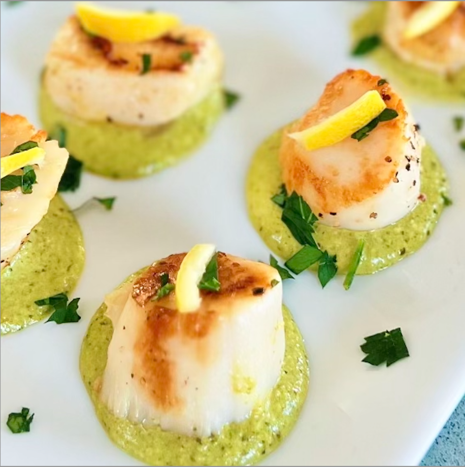 Scallops with Basil Pesto and Lemon