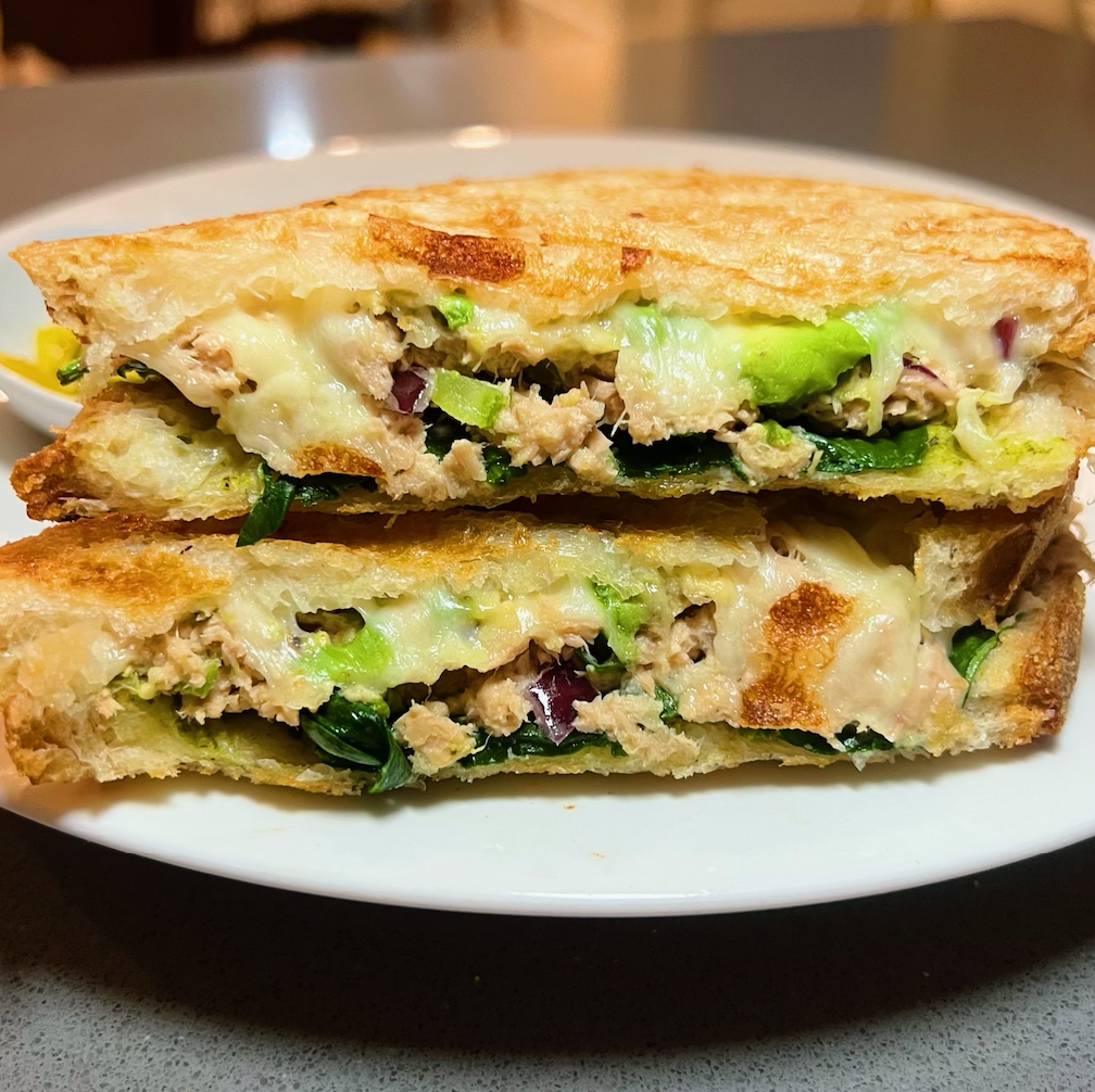 Tuna Pesto Melt with Spinach and Avocado