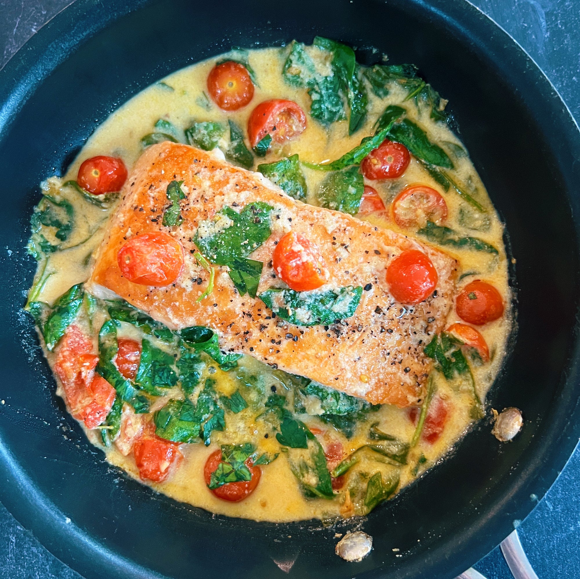 One Skillet Creamy Tuscan Salmon