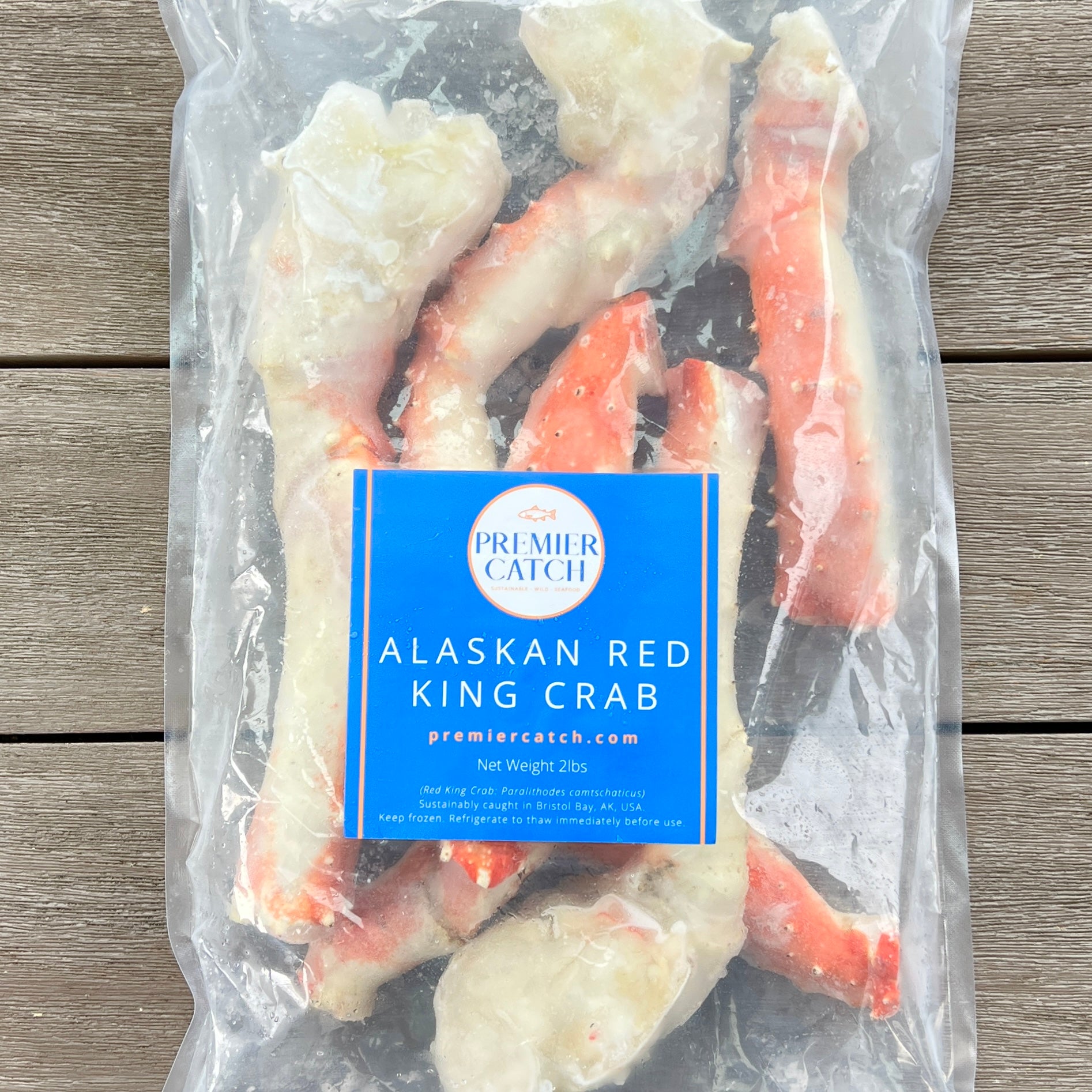 Bag of frozen wild caught Alaskan red king crab legs