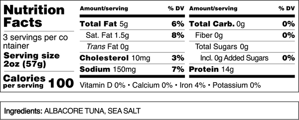 utrition label for 6oz canned albacore tuna