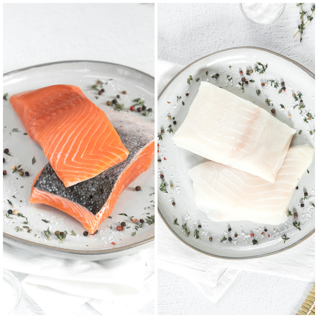 Wild caught seafood box bundle containing king salmon and halibut