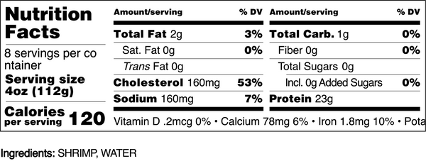 Horizontal nutrition label for wild Gulf shrimp